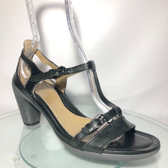 Ecco Shoes - Ecco T Strap Heels Black Size 39 8 8.5 Leather